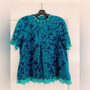 Teal swing lace top